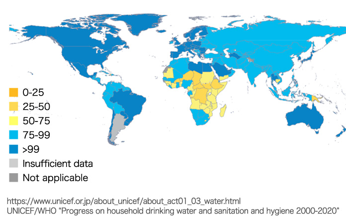 基本的な飲み水を利用している人口の割合（％）（2020年時点）図