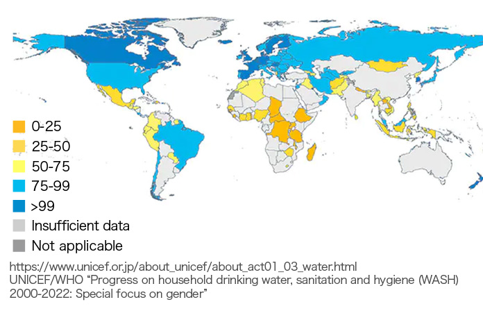 基本的な飲み水を利用している人口の割合（％）（2020年時点）図