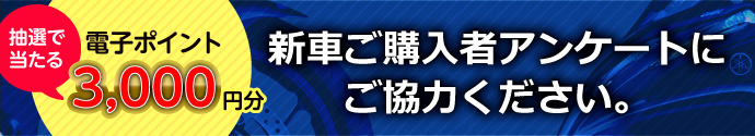 抽選で電子ポイント1000円分が当たる?　新車ご購入者アンケートにご協力ください。