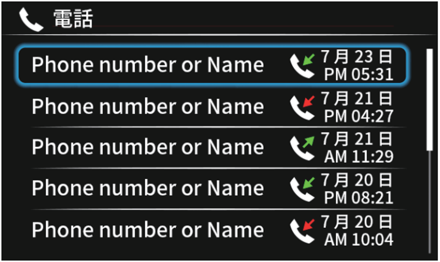 電話機能画面