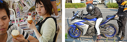 こまめに休憩を挟みます。乗り降りの時や発信・停止時など、バイクに慣れるまでは、足着きが一番重要ですね