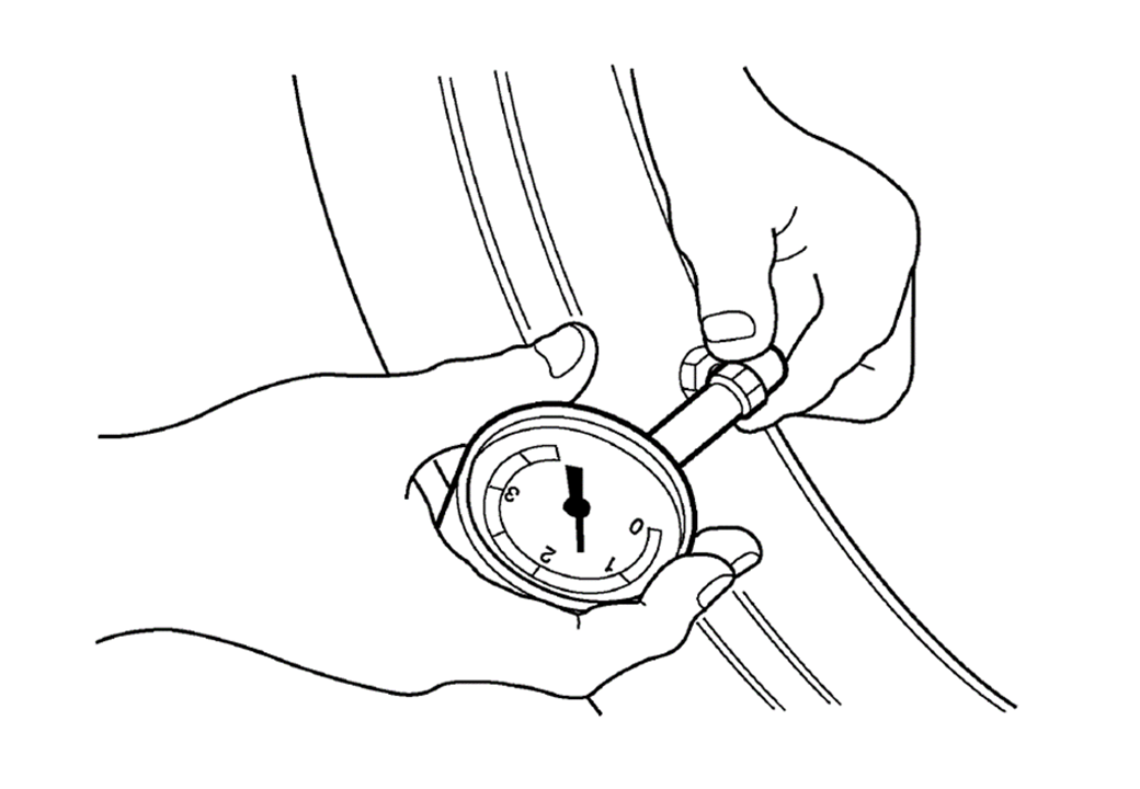 タイヤゲージで点検します。