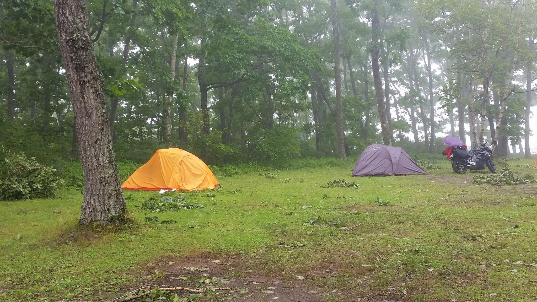 北海道の6月はまだ肌寒く、山には雪が残っていました。