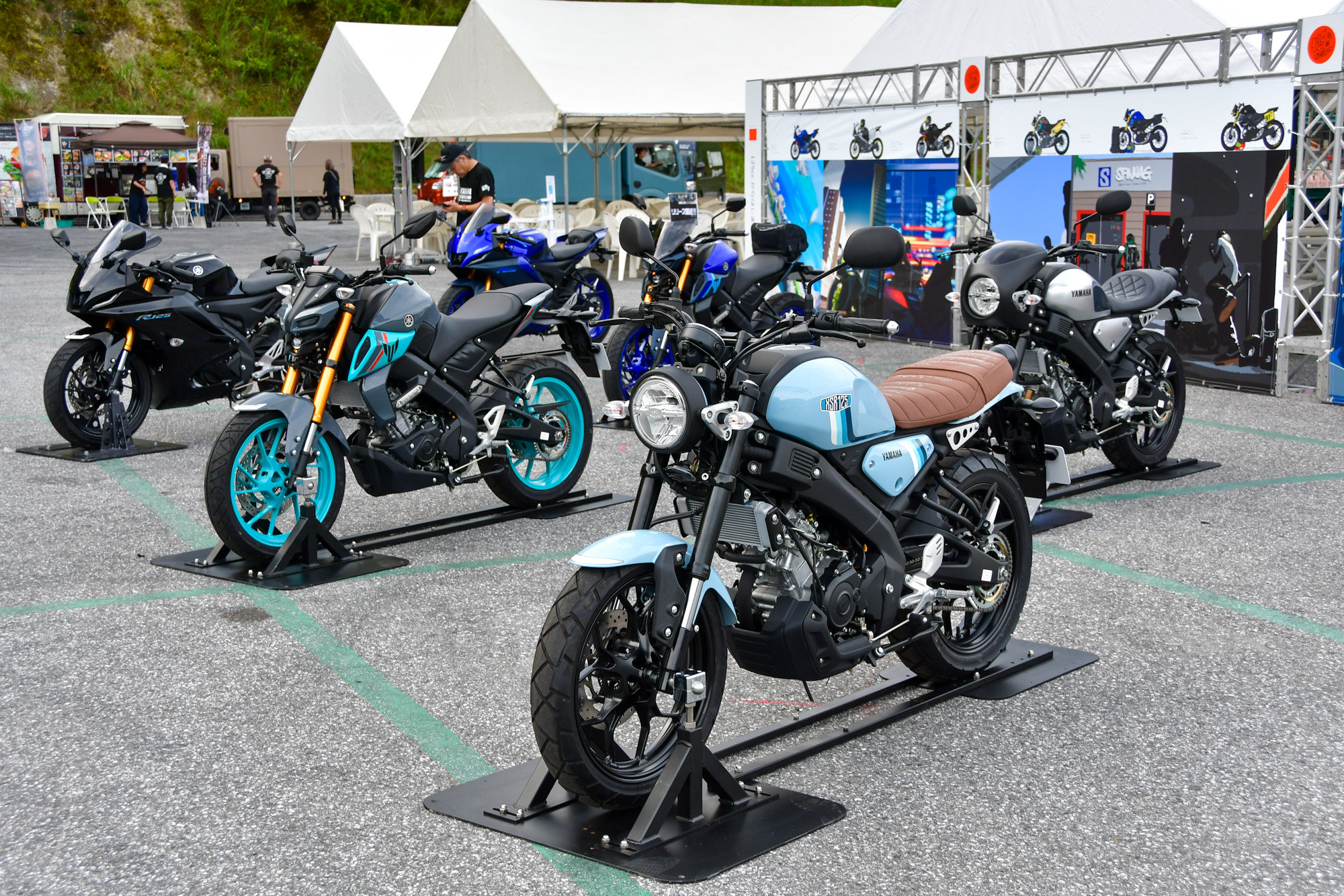 そして、春先のモーターサイクルショーで注目していただいた、「XSR125」「MT-125」「YZF-R125」「YZF-R15」といったヤマハ125ccスポーツバイク