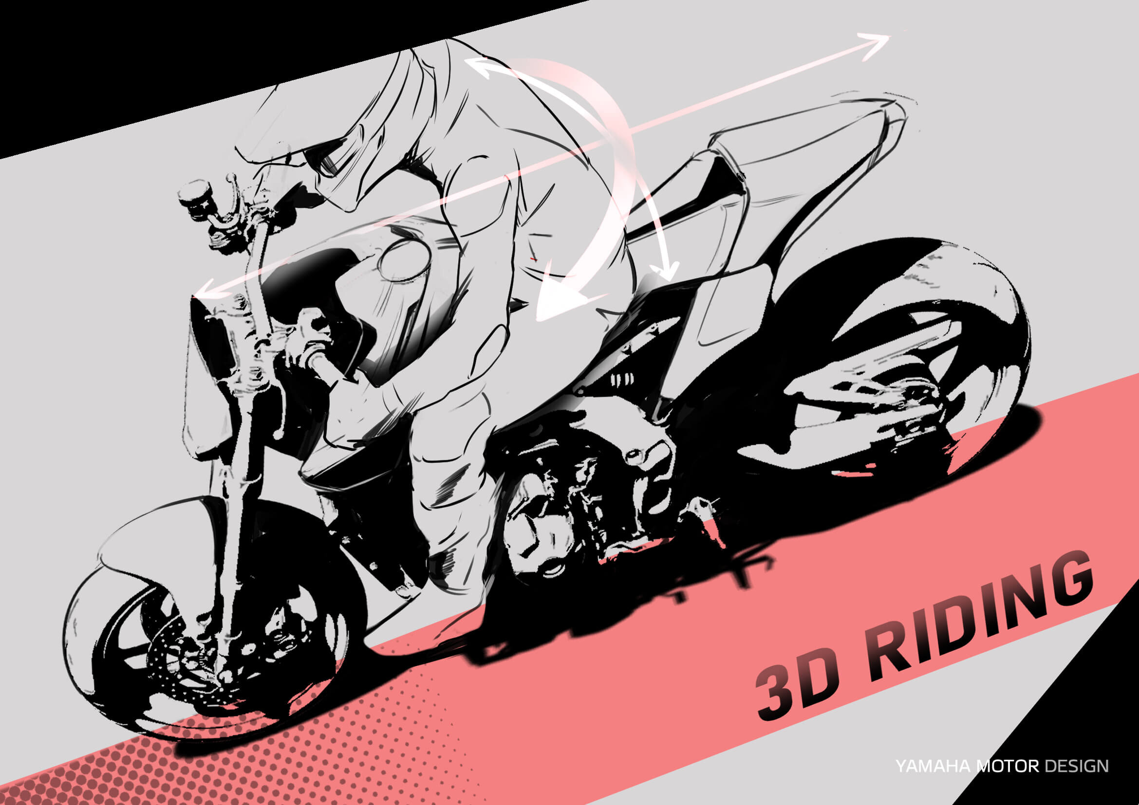 ライダーがバイクの上で前後・左右、自由自在に動く様を「3D RIDING」というデザインキーワードで定義