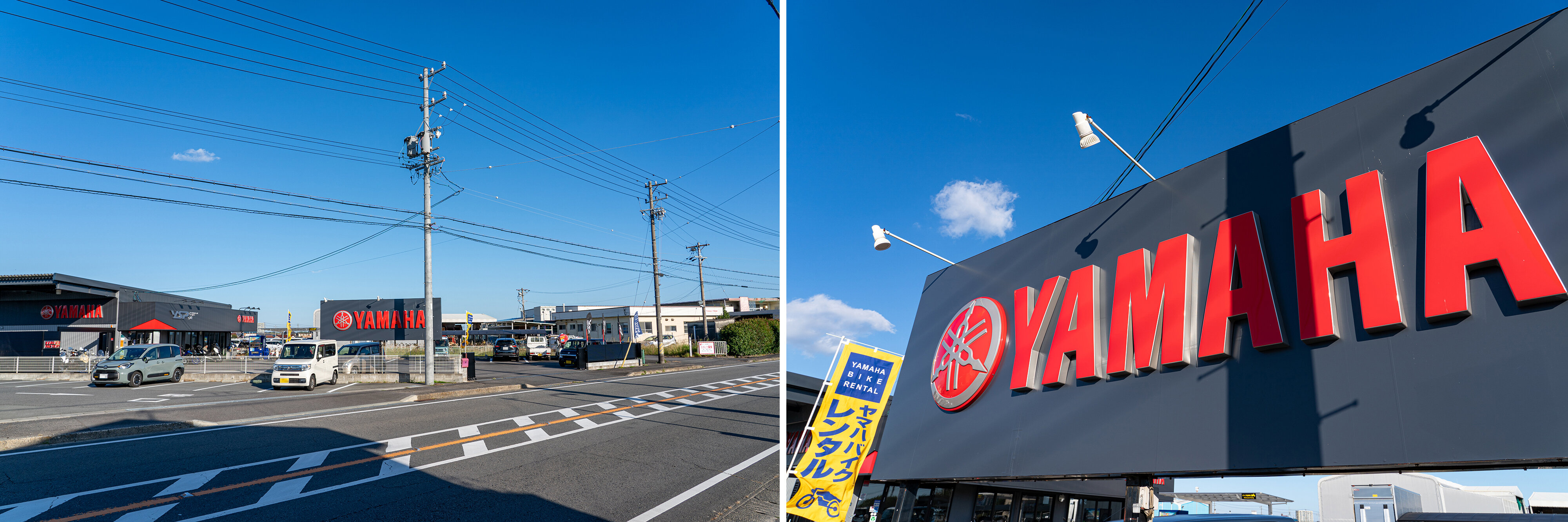 店名からのご想像の通り、YSP鈴鹿さんから鈴鹿サーキットまでは、バイクでわずか5分ほど。ショップが面している道路は、サーキットと国道23号を繋ぐ、通称「サーキット道路」です。