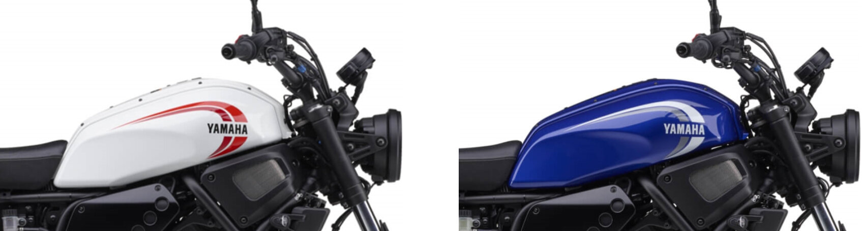 往年のヤマハバイクのイメージを想起させる白と赤を組み合わせたラジカルホワイト（ホワイト）と、ヤマハの代名詞でもあるヤマハブルーをまとったディープパープリッシュブルーメタリックC （ブルー）の２種類をご用意し、造形だけでなくカラーリングでもトラディショナルなヤマハらしさを表現しました。