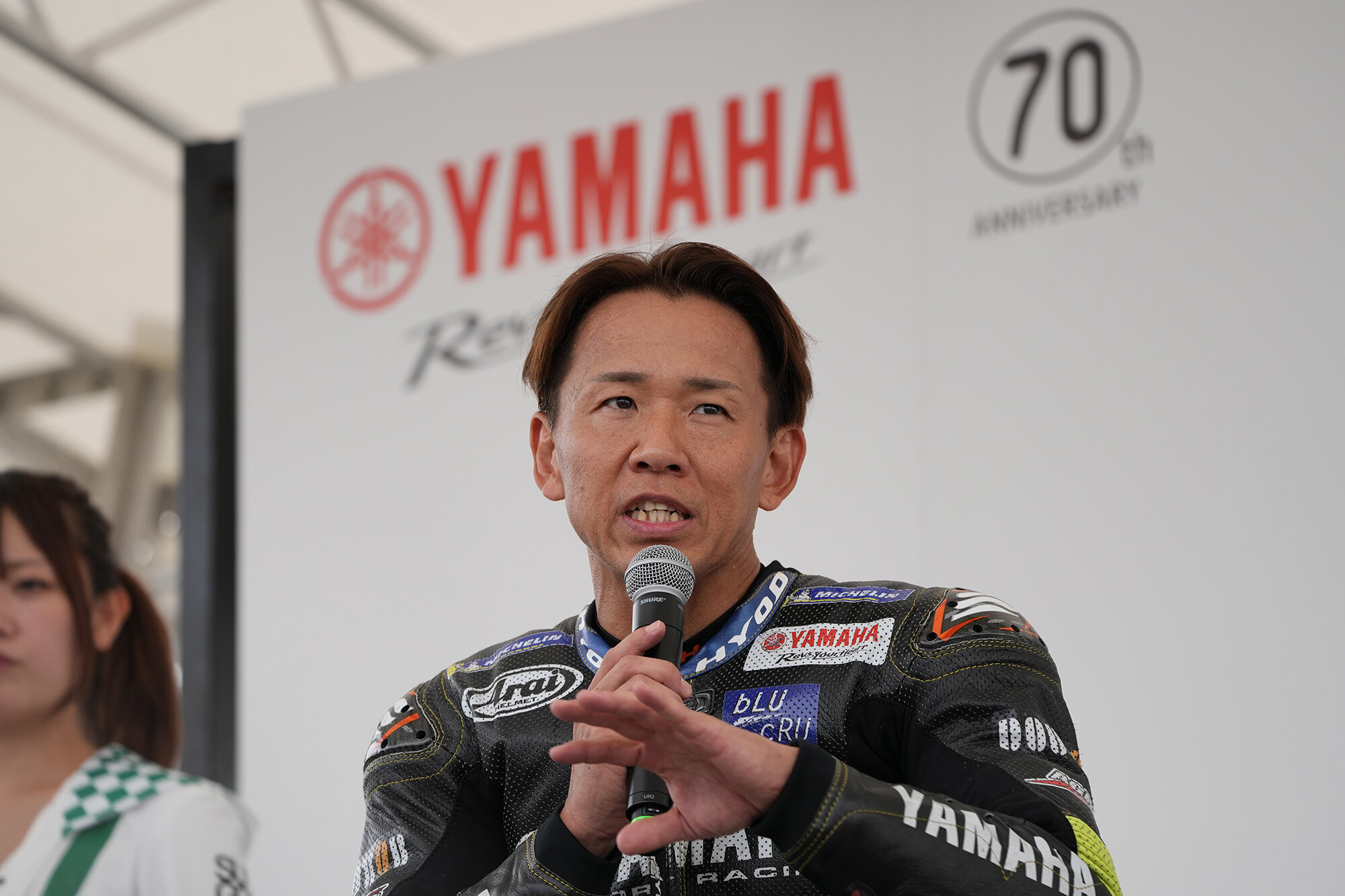 M1走行後は場所をステージに移して、中須賀選手のトークショーを開催。