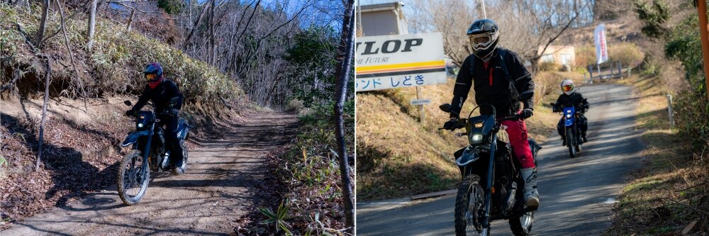 そして林道ツーリングを疑似体験できる林間コースに、コースの外、一般道まで幅広い環境で試乗いただきました。