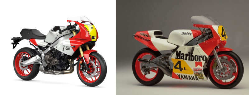 2024年に登場したXSR900 GPの初代モデルは、開発の初期段階から、1980年代のYZR500を彷彿とさせる白と赤のヘリテージカラーでデザインが進められていました。 
