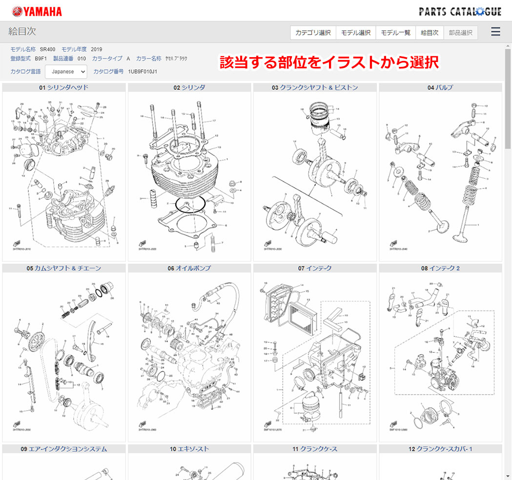 部品情報検索の使い方 部品情報検索 パーツカタログ ヤマハ発動機株式会社