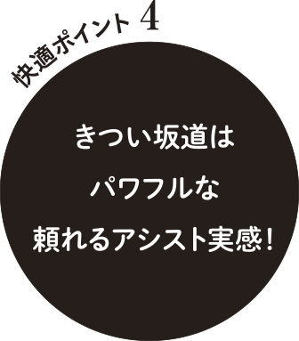 快適ポイント4きつい坂道はパワフルな頼れるアシスト実感!