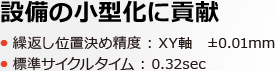 設備の小型化に貢献 繰返し位置決め精度 : XY軸　±0.01mm 標準サイクルタイム : 0.32sec