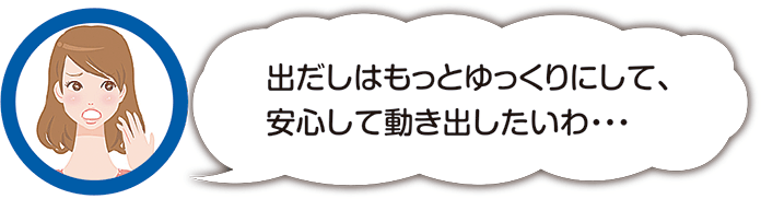 出だしはもっとゆっくりにして、安心して動き出したいわ…